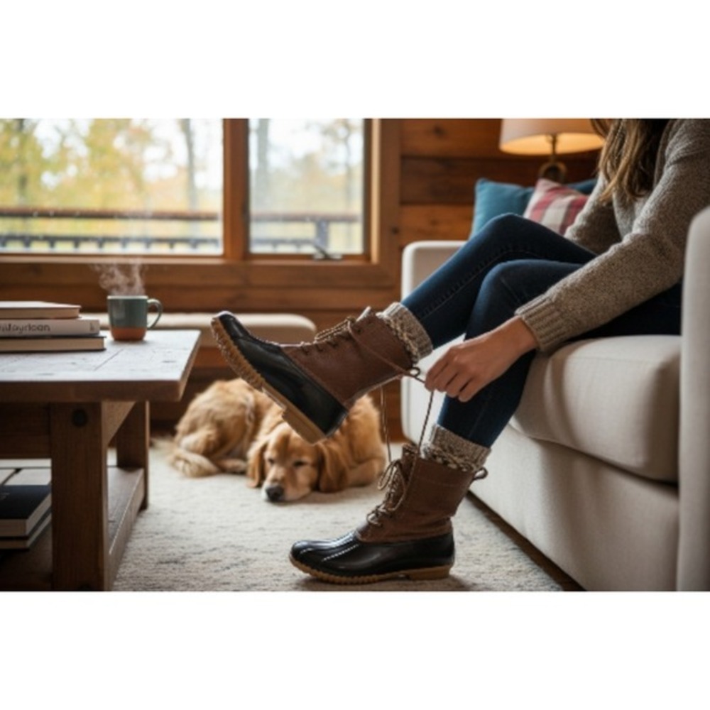 JBU Jambu Women's Maplewood Navy/Tan Waterproof Duck Boots Size 7M‎